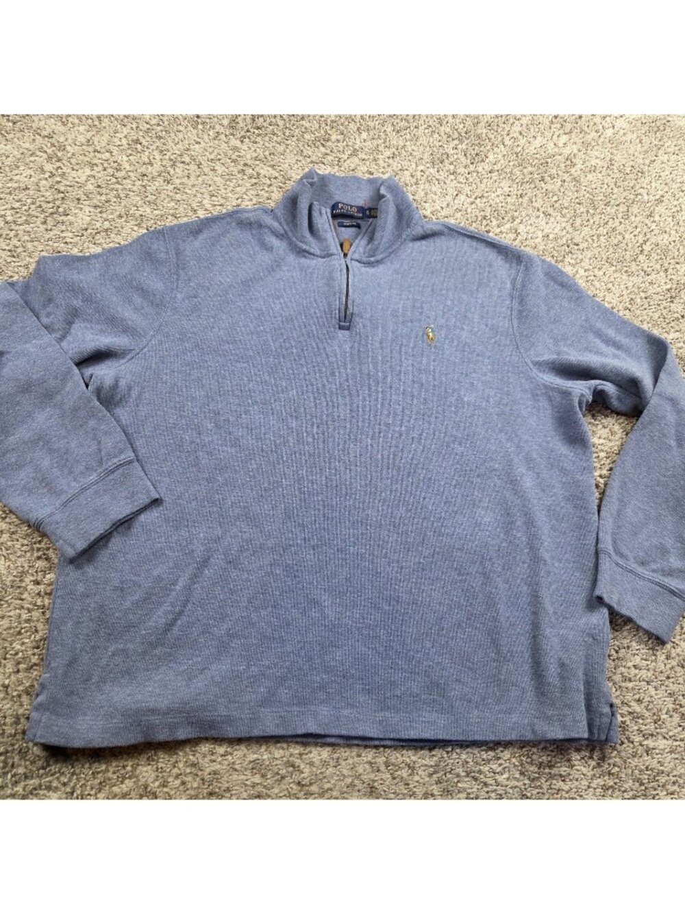 Polo Ralph Lauren Sweater Mens XL Blue Estate Rib Quarter Zip Long Sleeve